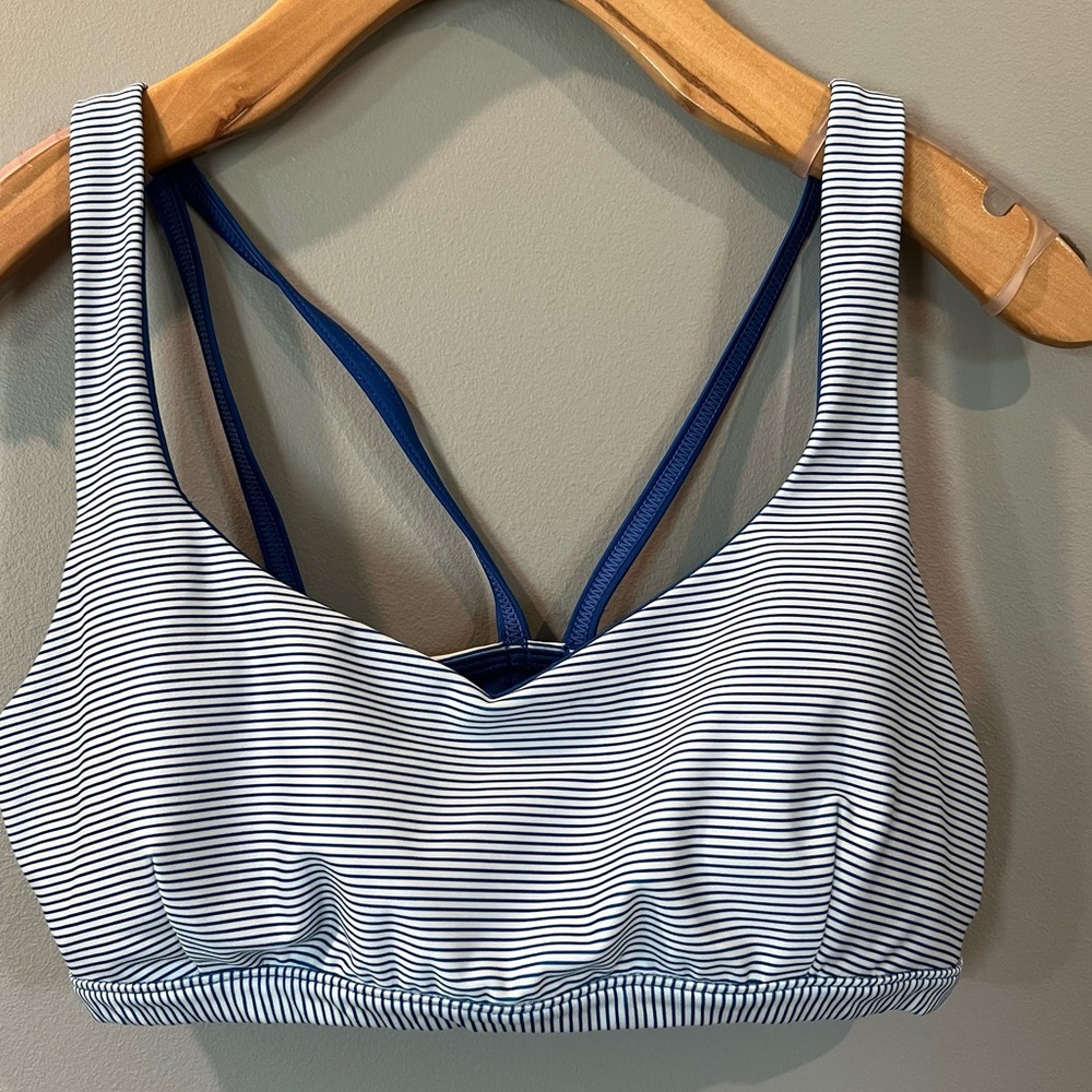 JoyLab Blue White Striped Strappy Sports Bra Medium
